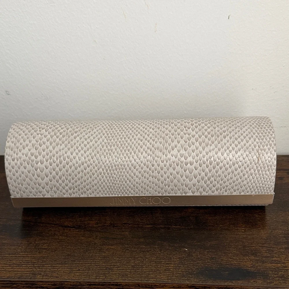 Authentic Jimmy Choo Cream Snake Magnetic Eyeglass Case New Cloth Gold Trim